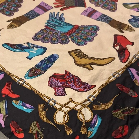 Unique Shoe Print Vintage Silk Scarf